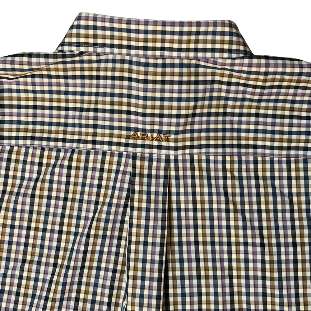 NWT Ariat Shirt Mens XL Purple Plaid Wrinkle Free Paisley Flip Cuff Button Down - Picture 4 of 12